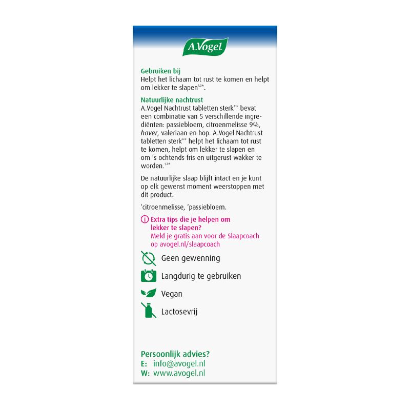 Verpakking Nachtrust sterk tabletten achterkant