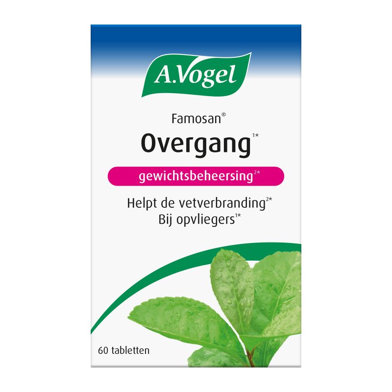 In verpakking Famosan Overgang1* gewichtsbeheersing2* tabletten voorkant