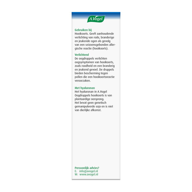Verpakking Oogdruppels hooikoorts achterkant