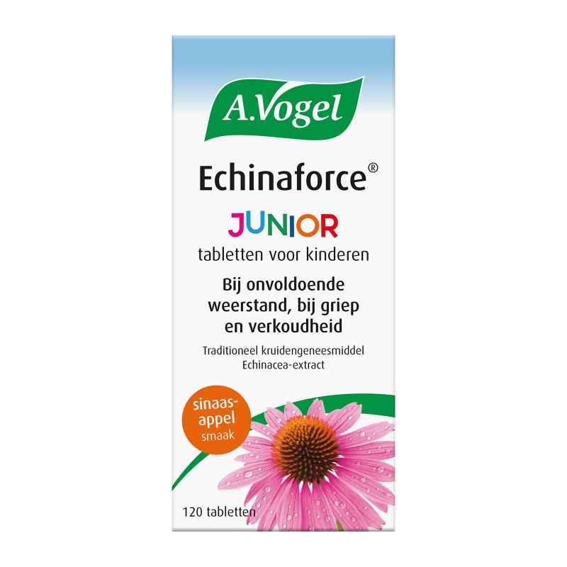 In verpakking Echinaforce Junior griep tabletten voorkant