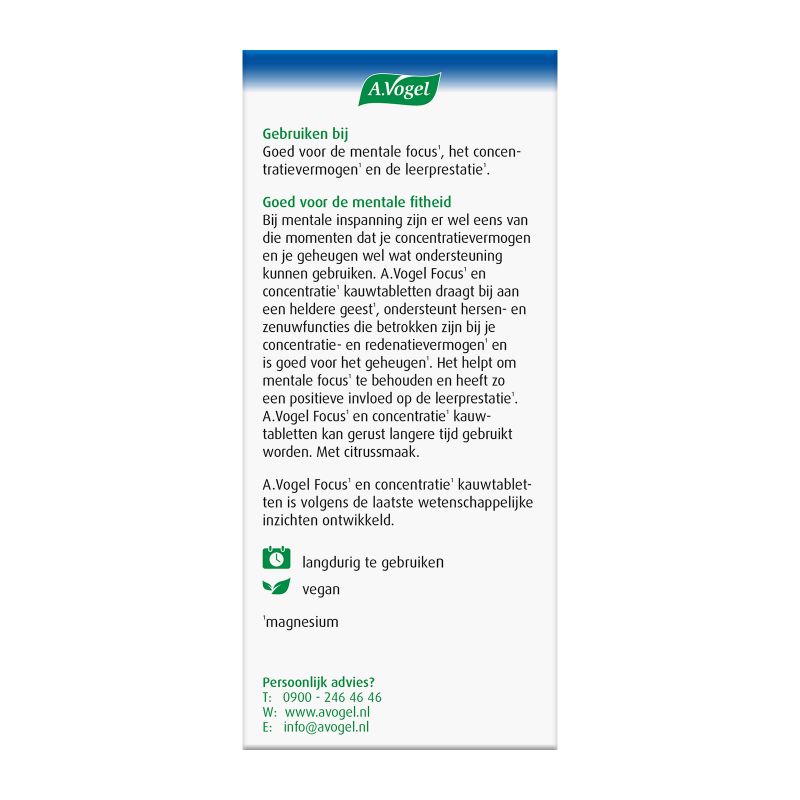 Verpakking Focus en concentratie kauwtabletten achterkant