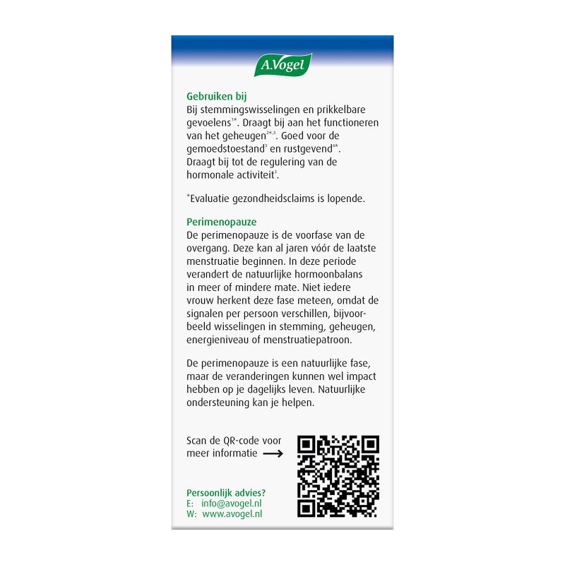 Verpakking Perimenopauze mentaal tabletten achterkant