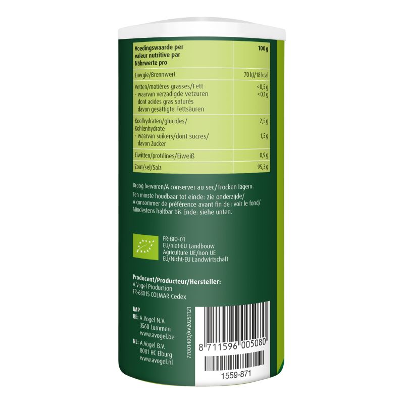 Uit verpakking A.Vogel Herbamare® zeezout met kruiden Original linkerkant