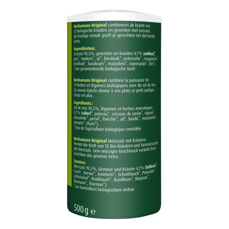 Verpakking A.Vogel Herbamare® zeezout met kruiden Original achterkant