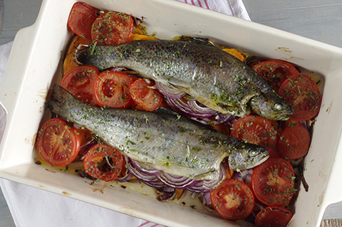 Forel Met Zoete Aardappel Uit De Oven A Vogel