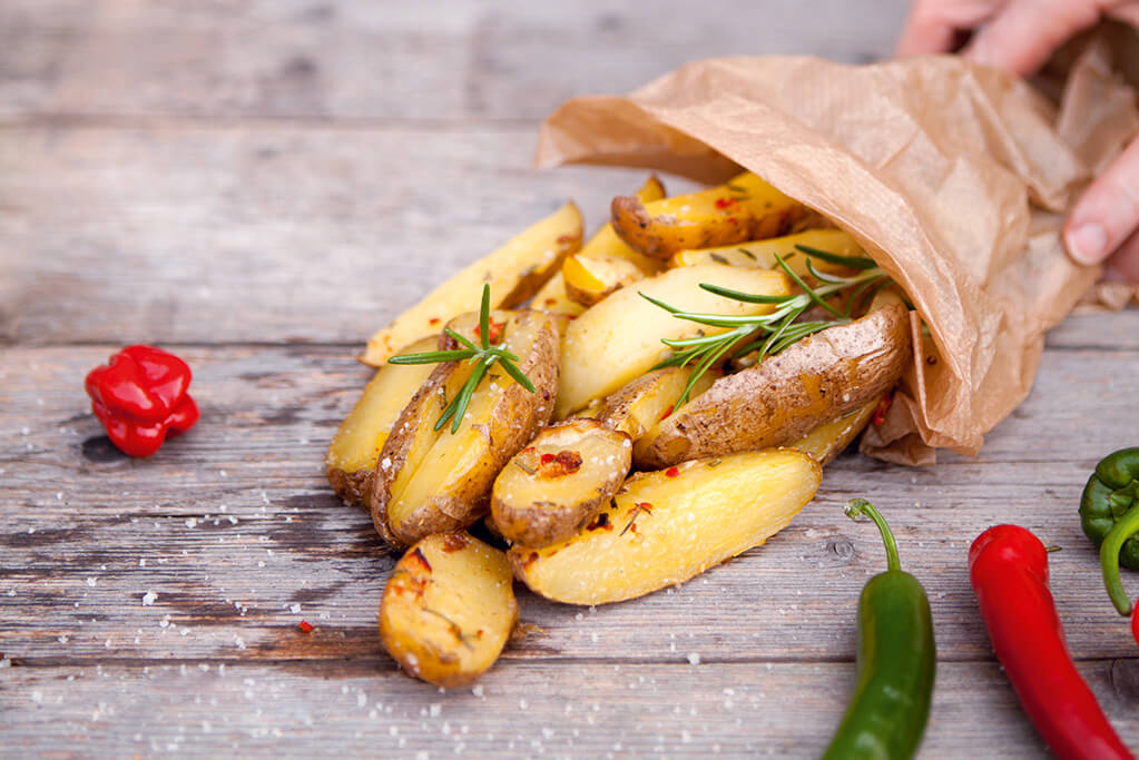 Chili aardappel wedges met Herbamare Spicy